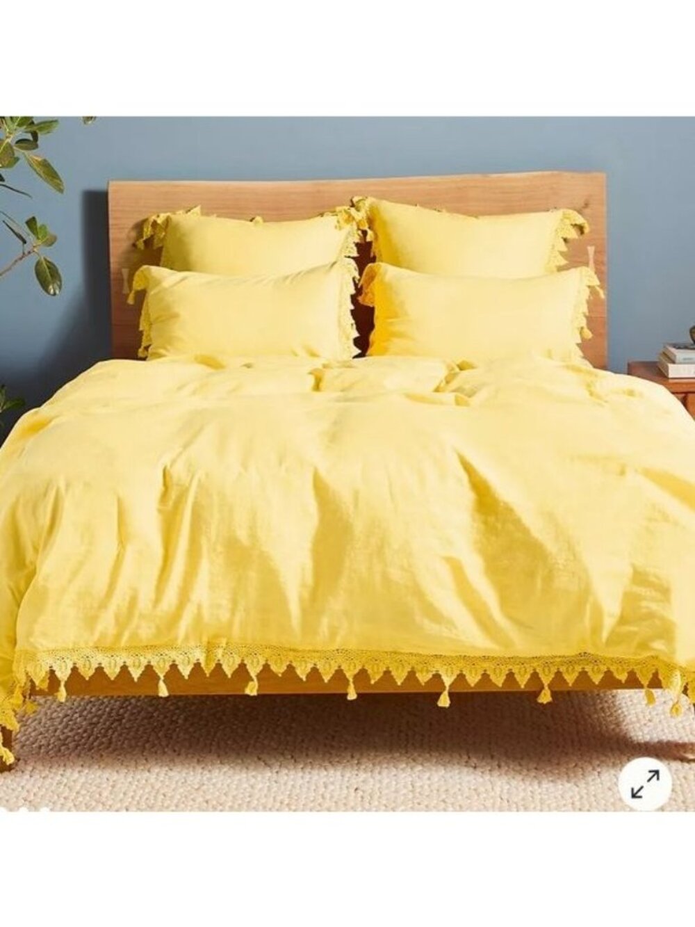 Anthropologie Lime Yellow Scalloped Crochet Pair King Shams Linen Cotton - Picture 2 of 6